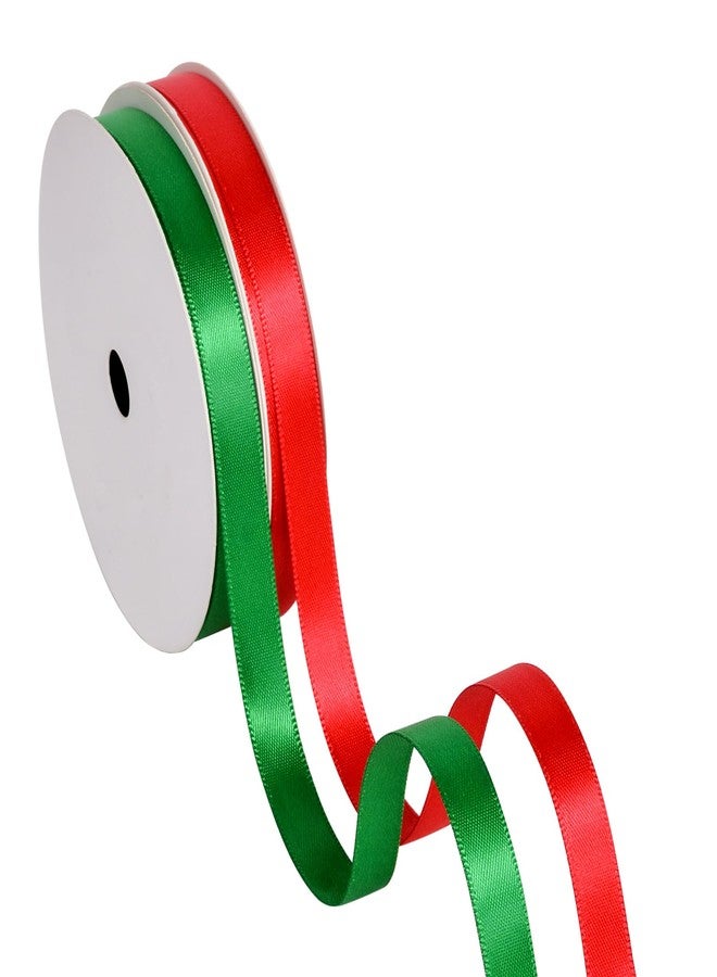 Ribest Red and Green Ribbon, 3/8 Inch Double Faced Satin Ribbon for Crafts Gift Wrapping Hair Bows Sewing, 2 Rolls Total 20 Yards - Image 1